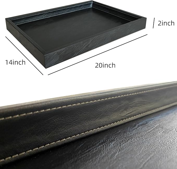20 x 14 inches High-End Light Luxury Leather Rectangle Oversized Service Tray for Ottoman Tray, Coffee, Food, Family Dinner, Picnic, Party Essentials (Black, 20 x 14 inch)
