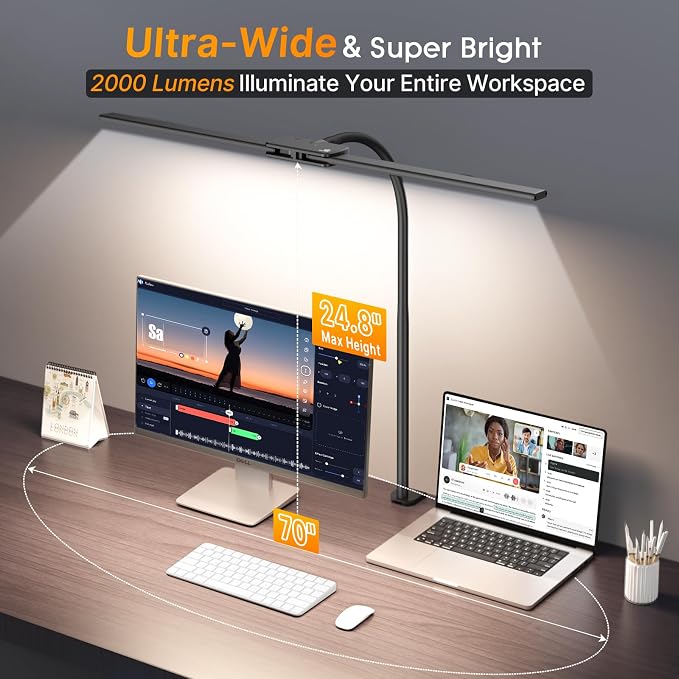 Syrinx LED Desk Lamp for Home Office, Architect Desk Lamp with Clamp, Gesture/Wired Control, Ultra Bright Gooseneck Desk Light, Memory & Timer, 50 Lighting Modes for Study, Reading, Crafting