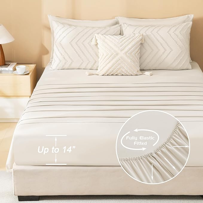 Litanika Oversized King Size Comforter Set with Sheets Beige - 7 Pieces Bed in a Bag Oversized King Boho Tufted Complete Bedding Sets with Comforter, Sheets, Pillowcases & Shams