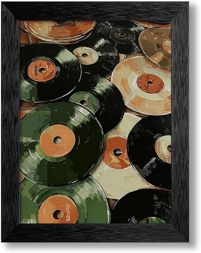 Music Vinyl Records Poster Vintage Abstract Mid Century Wall Art Modern Trendy Canvas Aesthetic Prints for Living Room Bedroom Wall Decor 012X16 inch Black Framed Music Lovers Gifts