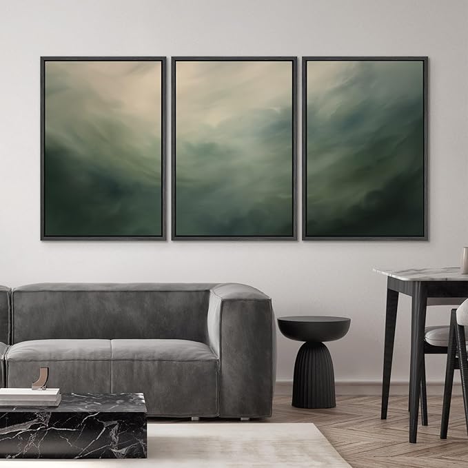 SIGNWIN Framed Canvas Print Wall Art Set Green Abstract Cloudy Landscape Illustrations Modern Art Decorative Boho Relax/Zen Nordic for Living Room, Bedroom, Office - 24"x36"x3 Black