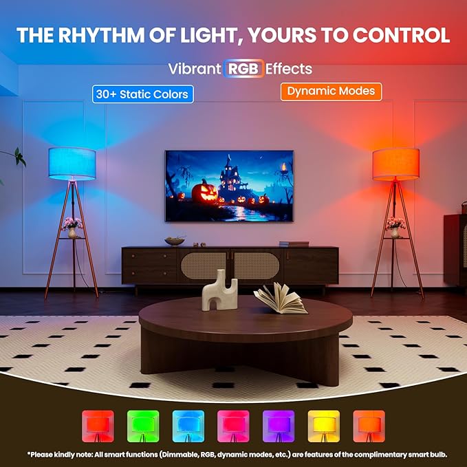 Tripod Floor Lamp with Shelves, RGBW Color Changing LED Bulb Included, Remote & App Control, Mid Century Modern Standing Light, E26 Base,Boho Copper Finish for Living Room, Bedroom, Office