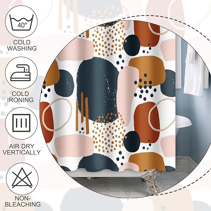 Baocicoo Abstract Shower Curtain Grey and Brown Blocks Black Dots Aesthetic Minimalist Shower Curtains for Bathroom Hostel Hotel Durable Fabric Waterproof Curtain for Bathroom with Hooks 72x78Inches