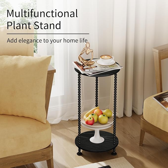 YINMIT Plant Stand Indoor, 2 Tier Small Plant Stand, 23" Tall Metal Spindle Poles Plant Stands, Corner Flower Pot Stand, Plant Tables Indoor, Planter Pot Holder for Balcony Garden Patio Living Room (Black)