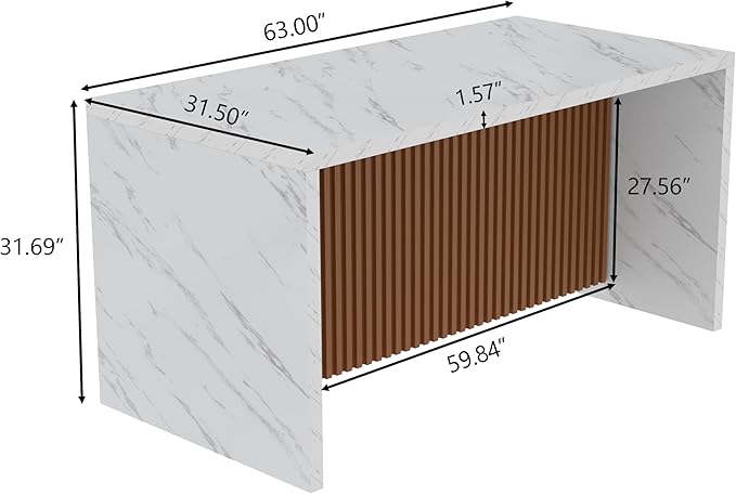 63" Large Imitation Marble Dining Table for 4-6 People,Kitchen Island Table with LED Lights, Mordern Marble Stripes Kitchen Dining Table with Grille design for Dining Room,Living Room (White)