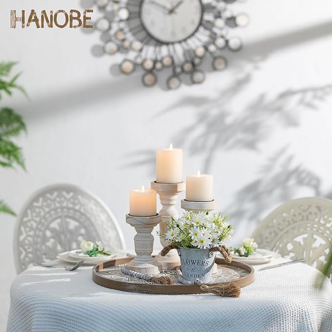 Hanobe Large Round Decorative Tray: Boho Coffee Table Trays Centerpiece for Home Decor - Rusti Brown Farmhouse Serving for Women Kitchen Counter Ottoman