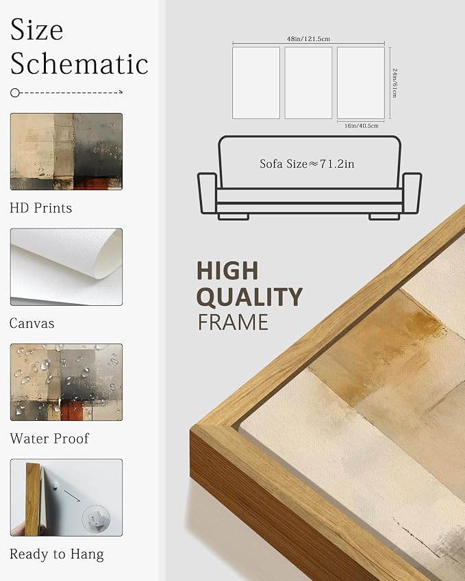 KUVIOKE Framed Abstract Wall Art Minimalist Beige Gray Red Pastel Watercolor Wall Decor Modern Neutral Art Print Home Decor 16x24in (Natural Framed)