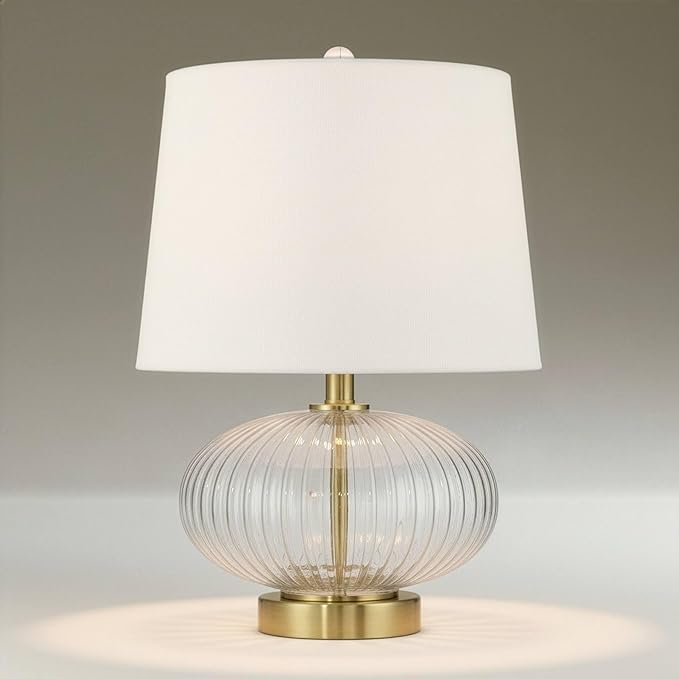 360 Lighting Darrah 20" High Small Mid Century Modern Accent Table Lamp USB Port Clear Glass Gold Brass Finish Single Off-White Shade Living Room Charging Bedroom Bedside Nightstand House Office