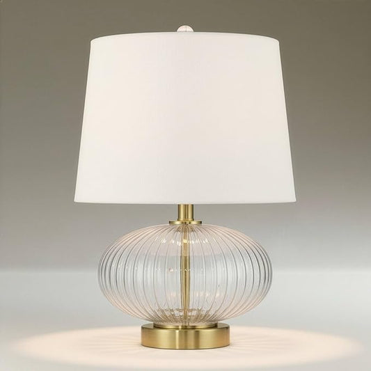 360 Lighting Darrah 20" High Small Mid Century Modern Accent Table Lamp USB Port Clear Glass Gold Brass Finish Single Off-White Shade Living Room Charging Bedroom Bedside Nightstand House Office