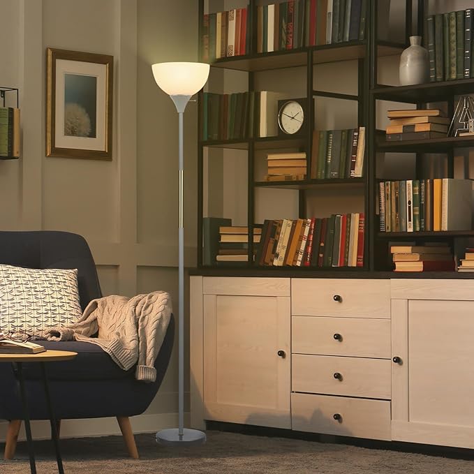 Floor Lamp, LED Standing Lamp 3 Way Dimmable Brightness Floor Lamp Rotary Switch Floor Lamps Modern Industrial Lamp with Shade, Tall Lamps for Living Room Bedroom Office Dining Room (Grey)