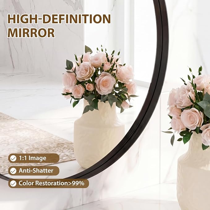 Sweetcrispy Bathroom Round Mirrors for Over Sink, 28 Inch Wall Circle Mirror with Matte Metal Frame, Modern Wall Mount Vanity Mirror for Home Decor, Living Room, Bedroom, Black