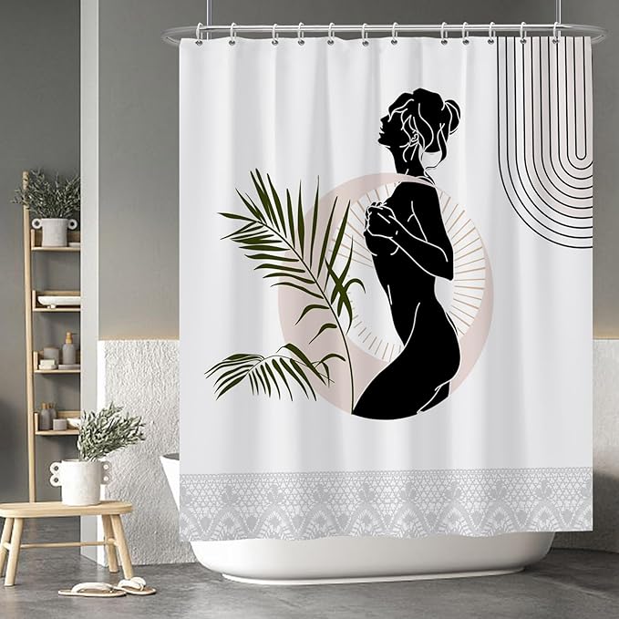 Baocicoo Black Abstract Woman Shower Curtain Boho Mid Century Minimalist Shower Curtain for Bathroom Hostel Hotel Cubicle Bathroom Decorations Waterproof Curtain for Bathroom with Hooks 60x72 Inches