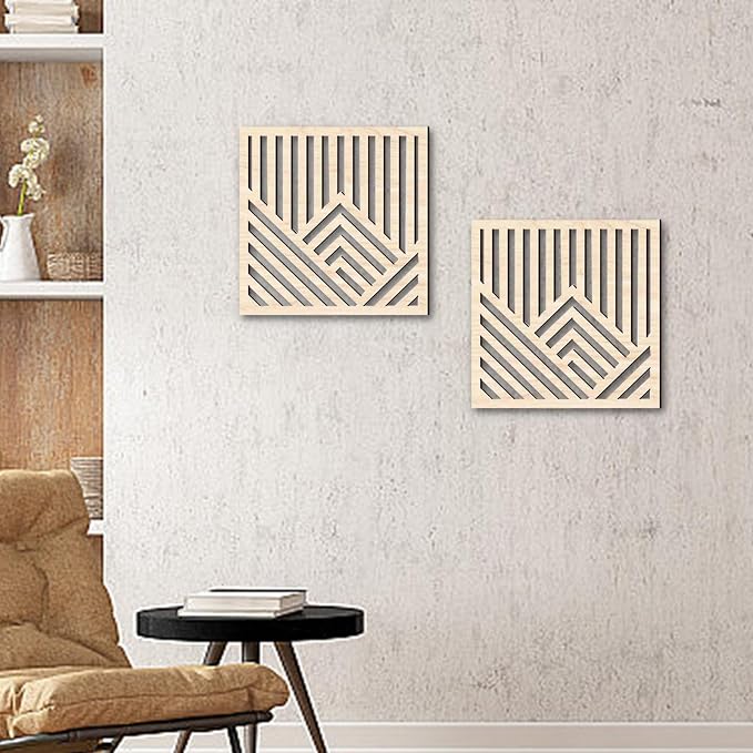 2Pcs Geometric Wood Wall Art Boho Abstract Wall Decor Wood Abstract Wall Panels for Bedroom Home Office Decoration, Maple Color