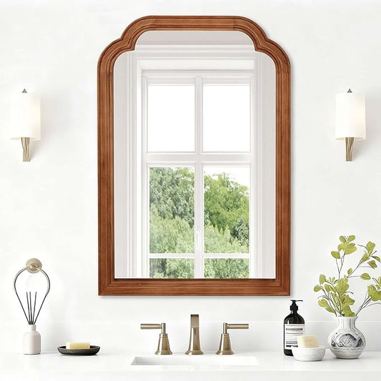 20x30 Inch Asymmetrical Wall Mirror Wood,Rustic Irregular Shaped Vanity Mirror for Bathroom,Bedroom, Living Room, Entryway, Fireplace,Wall Decor,Solid Wooden Frame (Yellowish-Brown, 20" x 30")