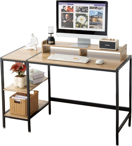 47-inch Computer Desk with Storage Shelf - Natural Wood Ideal Gaming Desk for Bedrooms, Small Spaces, and Home Offices Modern Writing Desk for PCs.
