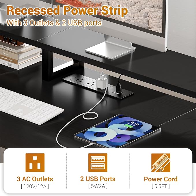 Aheaplus Computer Desk with 3 Drawers, Home Office Desk with File Drawer & Power Outlet, 59'' Gaming Desk with Led Lights, Long Work Desk with Storage Shelves, Printer Cabinet and Monitor Shelf, Black