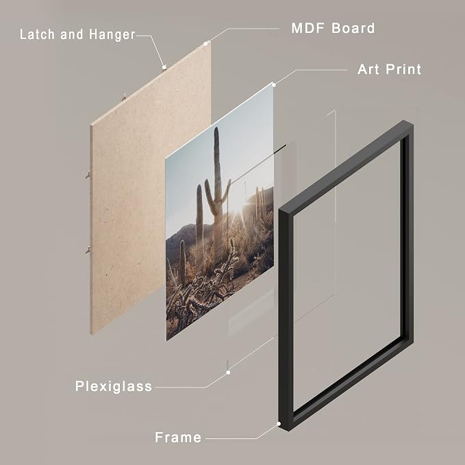 SIGNWIN Framed Cactus Desert Landscape Wall Art, Set of 4 Southwest Texas Arizona Saguaro Wall Decor Prints, Nature Wilderness Wall Décor for Living Room, Bedroom - 11"x14"x 4 Black