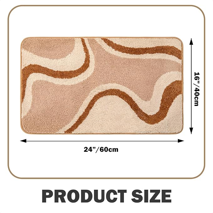 Striped Wavy Bath Mat - Super Absorbent, Soft and Thick, Rubber Backing Non-Slip, Machine Washable Shower Rug, Bath Mat, Bathroom Home Decor Accessories, 16"x24" (40x60cm)