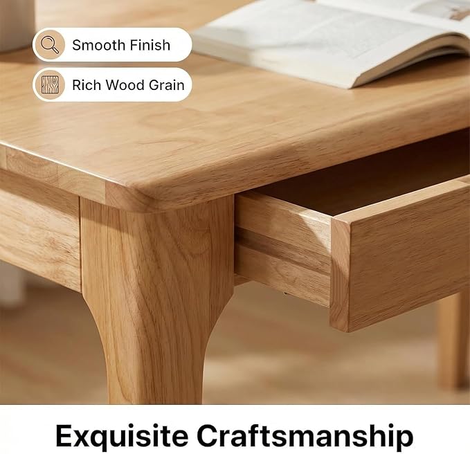 Solid Wooden Desk with Drawers, Small Writing Desk with Drawers for Computer, PC Desk for Work, Study or Gaming, Easy to Assemble