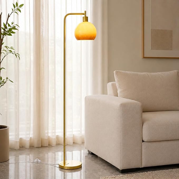 67" Soft Glow Art Deco Floor Lamp - Metal Pole Sunset Glass Lamp, Pedal Switch & E26 Bulb, Perfect for Bedroom Living Room Office Scandinavian/Minimalist/Contemporary Interiors