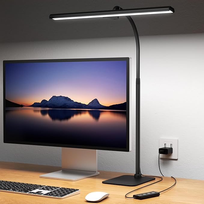 Kary LED Desk Lamps for Home Office, Tall Desk Light with Base, Flexible Gooseneck Adjustable 5-Level Dimmable Brightness & Color, Height Architect Lamp for Working, Reading, Crafting, Study