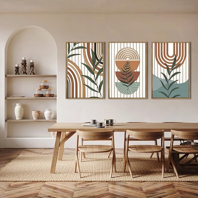 DRACIT Large Boho Mid century Wood Wall Art Set,Modern Geometric Leaves Artwork Bohemian Wall Sculptures,Abstract Minimalist Wooden Wall Decor for Living Room Bedroom Office-16 x24 x3
