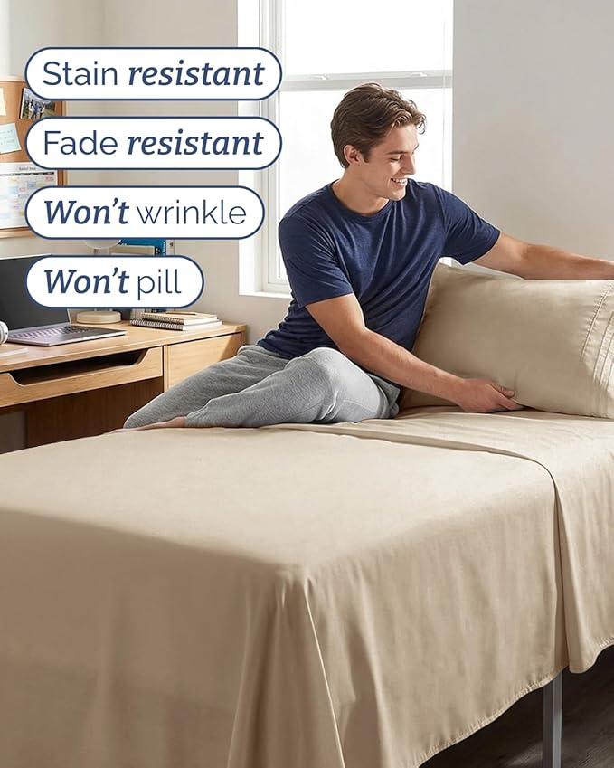 Twin XL Size 3 Piece Sheet Set - Comfy Breathable & Cooling Sheets - Hotel Luxury Bed Sheets for Women & Men - Deep Pockets, Easy-Fit, Extra Soft & Wrinkle Free Sheets - Cream Oeko-Tex Bed Sheet Set