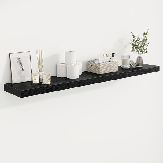 55in Floating Shelves for Wall, 55"W x 9.25"D x 1.5"H, Long Wall Mounted Engineered Wood Shelves with Invisible Brackets for Living Room, Bedroom, Bathroom, Kitchen Decor and Storage, Black