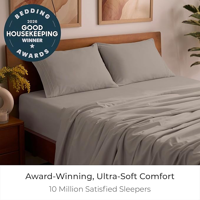 Mellanni Queen Sheets Set - 4 PC Iconic Collection Bedding - Hotel Luxury, Extra Soft, Cooling Bed Sheets - Wrinkle, Fade, Stain Resistant (Queen, Tan)