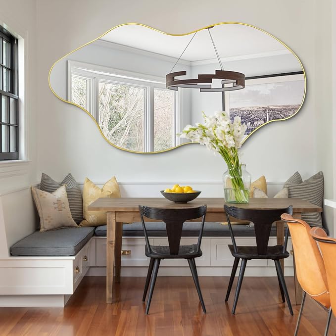 Large Irregular Mirror, 59"x30" Gold Asymmetrical Frameless Mirror Full Length, Organic Shape Wall Mirrors for Entryway Living Room Bedroom Hallway, Hangs Vertically or Horizontally