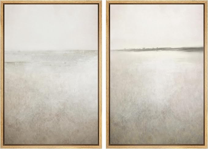 IDEA4WALL Framed Canvas Print Wall Art Set Abstract Sepia Ocean Wave Beach Landscape Nature Wilderness Illustrations Modern Art Decorative Coastal Cottage Seascape for Bedroom - 16"x24"x2 Natural
