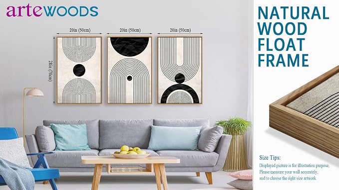 Framed Wall Art Canvas Set Mid Century Boho Pictures Modern Abstract Geometric Wall Decor Minimalist Black Beige Bohemian Canvas Painting Artwork for Living Room Bedroom Office 20"x28"x3 Natural