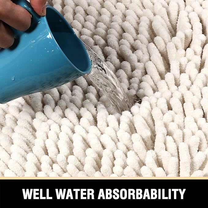 H.VERSAILTEX Bathroom Rugs, Bath Mats Non Slip Luxury Chenille Extra Soft Absorbent Shaggy, Washable Fast Dry Sets 2 Piece for Bathroom (Ivory, 20" x 32"/17" x 24")
