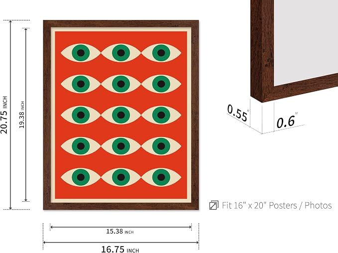 Poster Master Bauhaus Poster - Red Evil Eye Print - Graphic Design Art - Eye Art - Geometric Art - Chic Boho Art - Mid Century Modern Art - Living Room or Bedroom Wall Decor - 16x20 Brown Framed