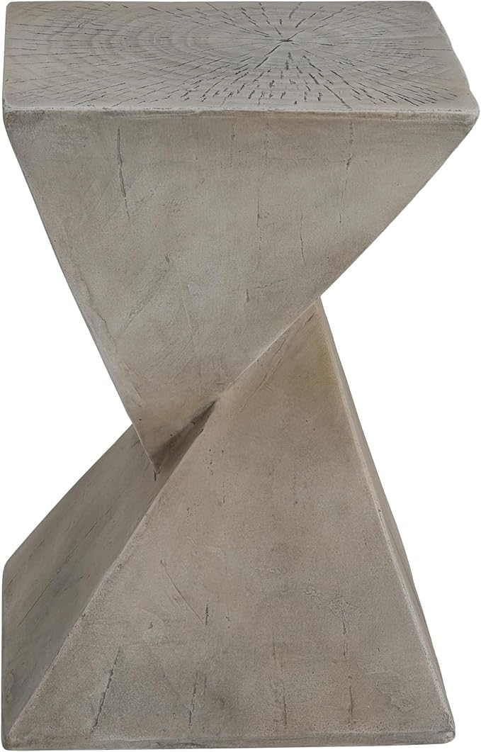 ø12.5'' Square Hourglass Side Table End Table for Living Room, Modern Retro Style, Magnesium Oxide & Light Weight for Indoor & Outdoor, No Assembly, Wood Grain, Light Gray