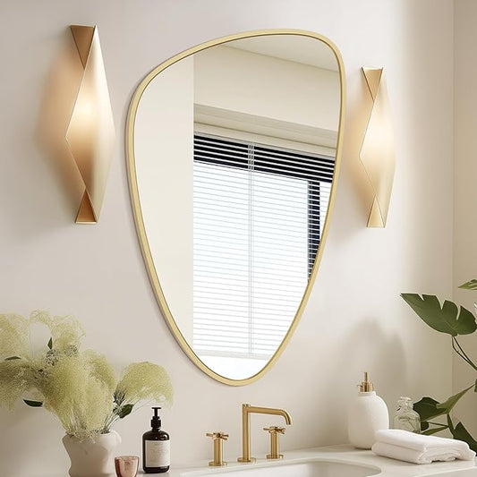 WallBeyond Asymmetrical Mirror, Irregular Wall Mirror, Wall Mirrors Decorative for Bedroom Living Room entryway Hall, Wall Mirror for mid Century Modern Decor 31" H x 20" W, Gold