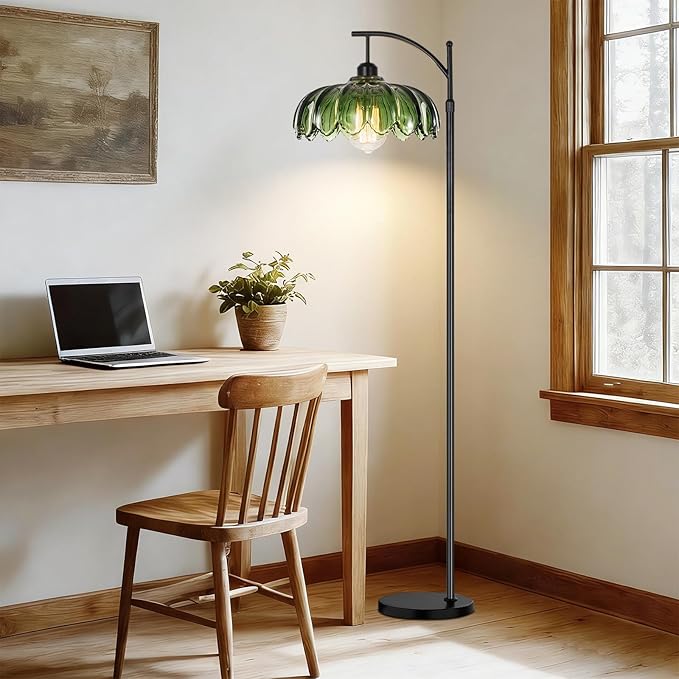 ILLMTW Glass Floor Lamp for Living Room,Bedroom,Mid Century Modern Standing Lamp with Remote,Dimmable Black Tall Lamp Lamp Vintage Retro Arc Floor Lamps Flower Floor Light Boho Bohemian