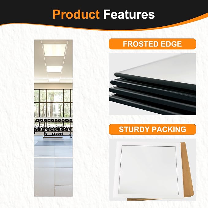 Delma Home Gym Mirrors, 12'' x 12'' Glass Mirror Tiles (4 PCS), Square Large Wall Mirror for Home Gym, Bedroom, Door,Bathroom, Frameless Mirror Sets