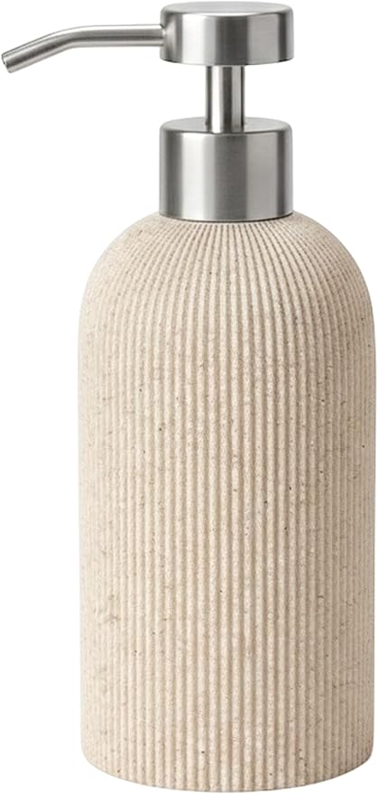Lunestella Elegant Boho Beige Hand Soap Dispenser with Stainless Steel Pump, for Bathroom and Kitchen, Rust Proof, 7oz