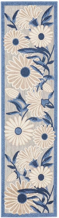 Nourison Home Aloha Blue Grey 2' x 6' Area Rug - Easy Clean, Non Shedding, Bed Room, Living Room, Dining Room, Kitchen (6' Runner)