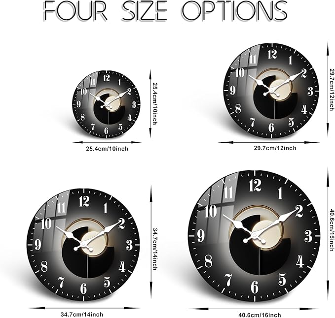 12 Inch Black Wall Clock – Minimalist Black and Gold Analog Wall Clocks, Silent Non Ticking Wall-Clock Battery Operated Decorative for Bedroom, Kitchen Décor