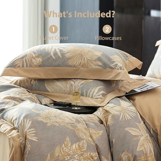 100% Cotton Duvet Cover King Size Set - Reversible Floral Botanical Design, Soft Breathable & Skin-Friendly Comfort for All Season, Includes 1 Patterned Duvet Cover 104"x90" + 2 Pillowcases