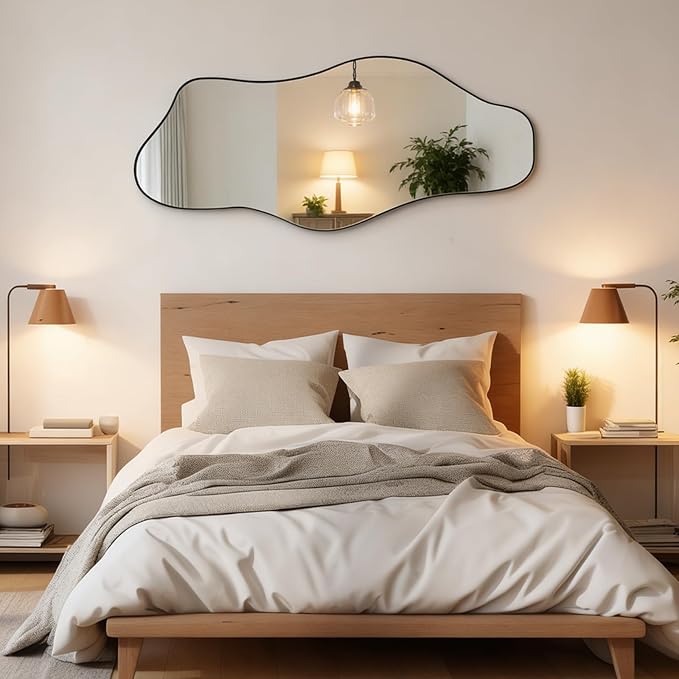 Irregular Mirror, 51.1"x23.6" Large Asymmetrical Frameless Mirror, Abstract Wall Mirrors Decorative, Modern Unique Shaped Mirrors for Living Room Bedroom Hallway Entryway Bathroom Fireplace