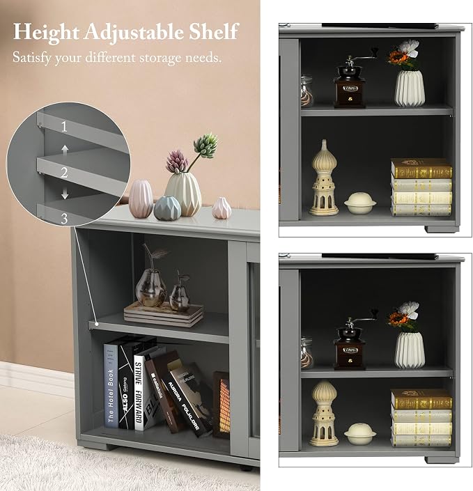 Giantex Buffet Sideboard, Wood Credenza with Sliding Doors, Storage Cabinet with Adjustable Shelf, Modern Console Table, Kitchen Cupboard, Buffet Pantry, Living Room Dining Room Furniture (Gray)