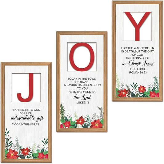 IARTTOP 3Pcs Christmas Christian Wall Art Set Religious Bible Verse Wall Decor Christian Jesus Artwork Scripture Quotes Art Prints for Church Prayer Bedroom Christmas Decor 8x16 Inch