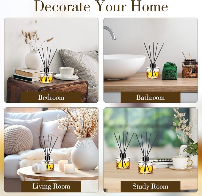 Chunful 20 Sets Reed Diffuser Bottle Empty Refillable Fragrance Glass Diffuser Bottles 100ml Round Glass Jars with Black Caps and Rattan Sticks for Living Room Home Replacement Fragrance DIY Decor