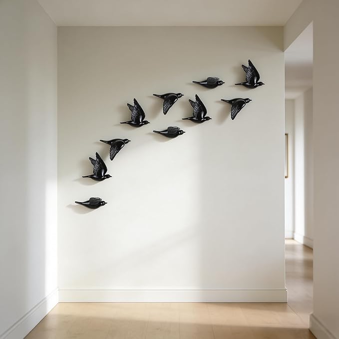 SHENGTIAN Black Resin Bird Wall Sculptures Set of 3, 3D Wall Art Decor for Living Room, Modern Black Wall Decor & Bird Gallery Wall Art