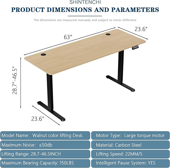 Shintenchi Standing Desk, 63x24 Inch Height Adjustable Electric Sit Stand up Desk, Ergonomic Rising Computer Table, Modern Lift Gaming Desk Workstation for Home Office, White