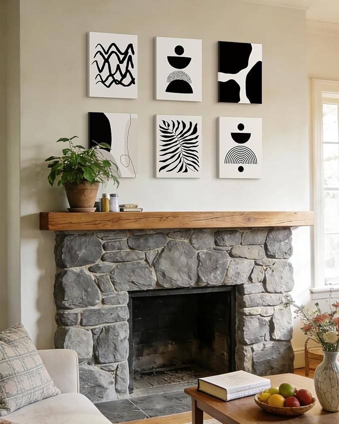 Drsoum Abstract Boho Wall Art Minimalist Geometric Framed Boho Room Decor Black Line Art Mid Century Modern Prints Bohemian Living Room Bedroom Ready to Hang 12x16inx6pcs (Framed)