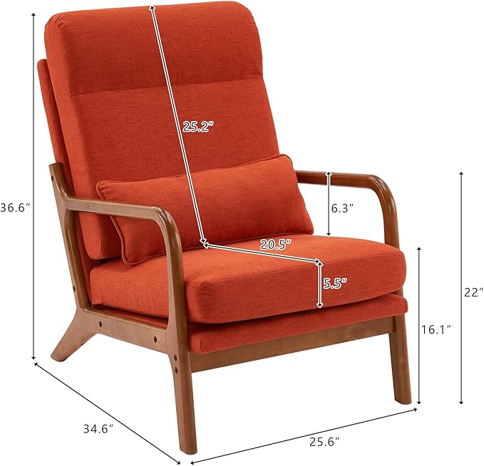 Bonnlo High Back Burnt Orange Accent Chairs Set of 2, Upholstered Mid Century Modern Lounge Chairs Reading Chairs Side Sitting Chair Solid Wood Farmhouse Armchairs for Living Room, Bedroom, Guest Room
